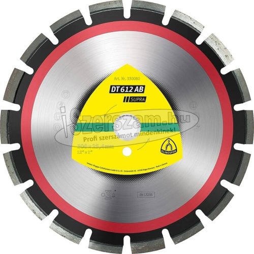 KLINGSPOR Gyémánt vágókorong DT 612 AB SUPRA 350x3,2x20 mm 21 szegmens 40x3,2x10 mm Széles szegmenshézag 332345