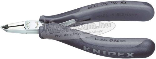 KNIPEX Elektronikai homlokcsípő fogó, ferde vágóél, ESD 120mm/0,5-1,5mm,15° ferde él 6432 120 ESD