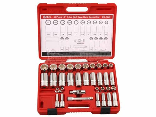 GENIUS TOOLS Dugókulcs crowafej készlet 1/2" hatlapú colos 34 részes DS-434S