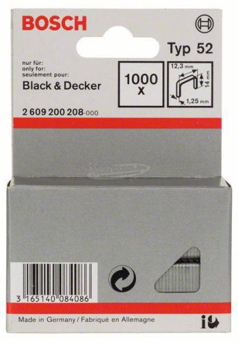 BOSCH Tűzőkapocs, 52-es típus, 12,3x1,25x14mm 1000db 2609200208 2609200208