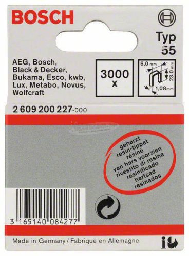 BOSCH Keskenyhátú kapocs, 55-ös típus, 6x1,08x23mm, 3000 darabos csomag 3000db 2609200227 2609200227