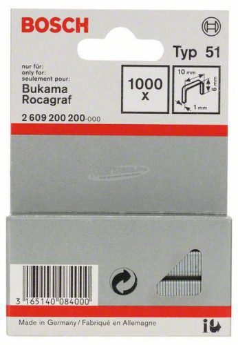 BOSCH Tűzőkapocs, 51-es típus, 10x1x6mm 1000db 2609200200 2609200200