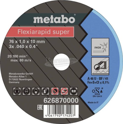 METABO Flexiarapid Super 626870000 Vágótárcsa, egyenes 76mm 10mm 1db 626870000