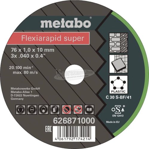 METABO Flexiarapid Super 626871000 Vágótárcsa, egyenes 76mm 10mm 1db 626871000