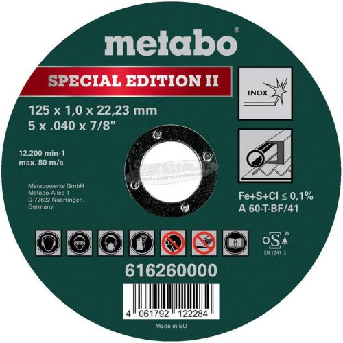 METABO SPECIAL EDITION II 616260000 Vágótárcsa, egyenes 125mm 22.23mm 1db 616260000