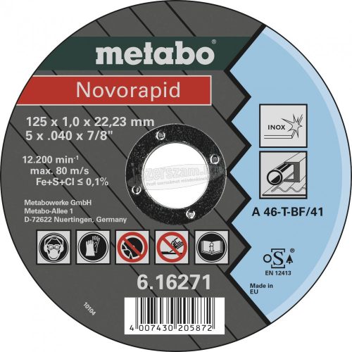 METABO NOVORAPID 616271000 Vágótárcsa, egyenes 125mm 22.23mm 1db 616271000