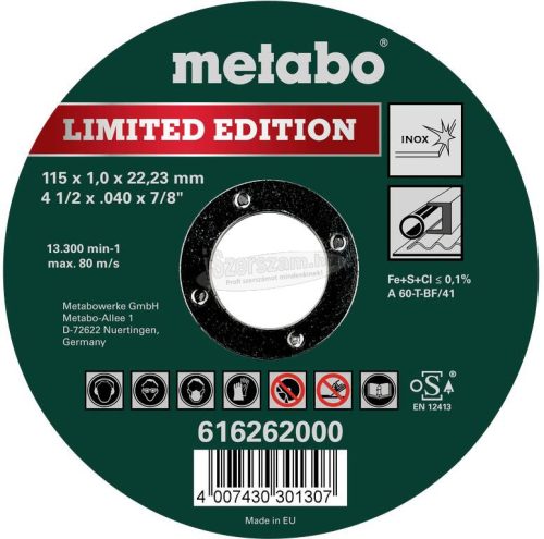 METABO 616262000 Vágótárcsa, egyenes 22.23mm 100db 616262000