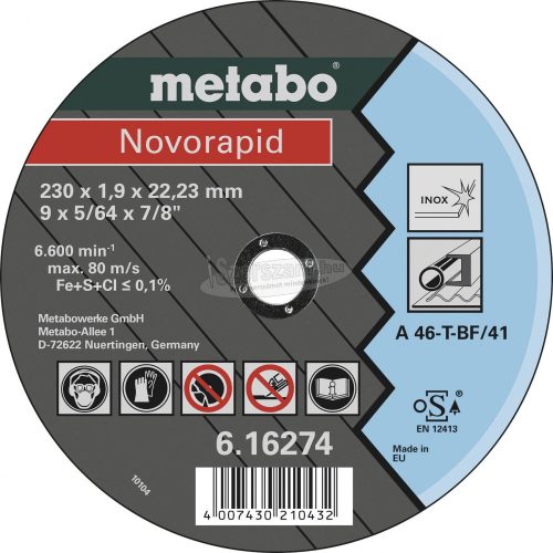 METABO Novorapid 616274000 V g t rcsa egyenes 230mm 22.23mm 25db