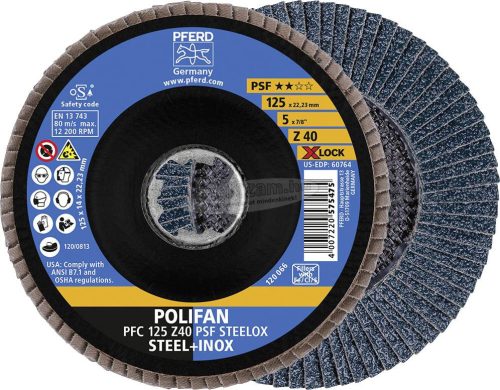 PFERD POLIFAN legyezőlapos csiszolókorong PFC 125 Z 40 PSF STEELOX/X-LOCK 67664126