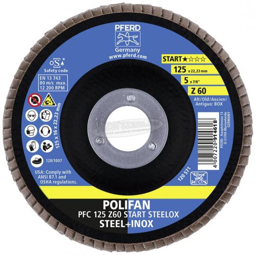 PFERD 69300935 POLIFAN fogazott alátét PFC 125x22,23mm kúpos Z60 BOX STEELOX acél/rozsdamentes acél 125mm 10db 69300935