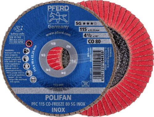 PFERD POLIFAN legyezőlapos csiszolókorong PFC 115 CO-FREEZE 80 SG INOX 67711580