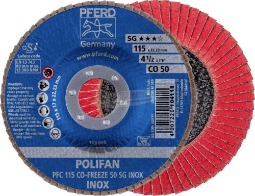 PFERD POLIFAN legyezőlapos csiszolókorong PFC 115 CO-FREEZE 50 SG INOX 67711550