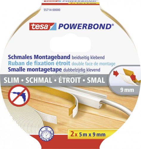 tesa SLIM 55714-00000-00 Rögzítő szalag tesa Powerbond Fehér 5mx9mm 2db 55714-00000-00