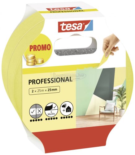 tesa Professional 56212-00000-02 Festő védőszalag Sárga 50mx25mm 2db 56212-00000-02