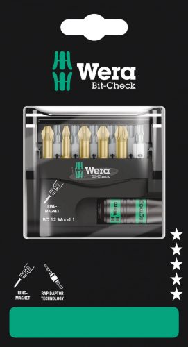 WERA Bit-Check 12 Wood 1 SB, Bit készlet, 12 db 05136390001