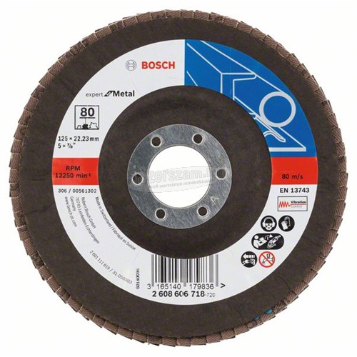 Bosch legyezőtárcsa 125x22.23mm P80 fémhez Zirkon X551 hajlított üvegszál 2608606718