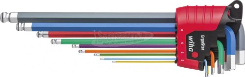 Wiha L-kulcs készlet ErgoStar tartóban hatlapú gömbfejű MagicRing 10 részes, színesen világít 43850